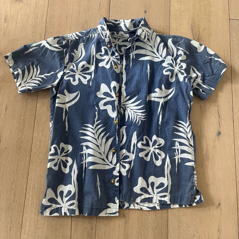 Boys Blue Floral Button-Up Shirt